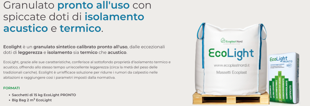 EcoLight Massetti Ecoplast per sottofondi alleggeriti e isolamento termoacustico