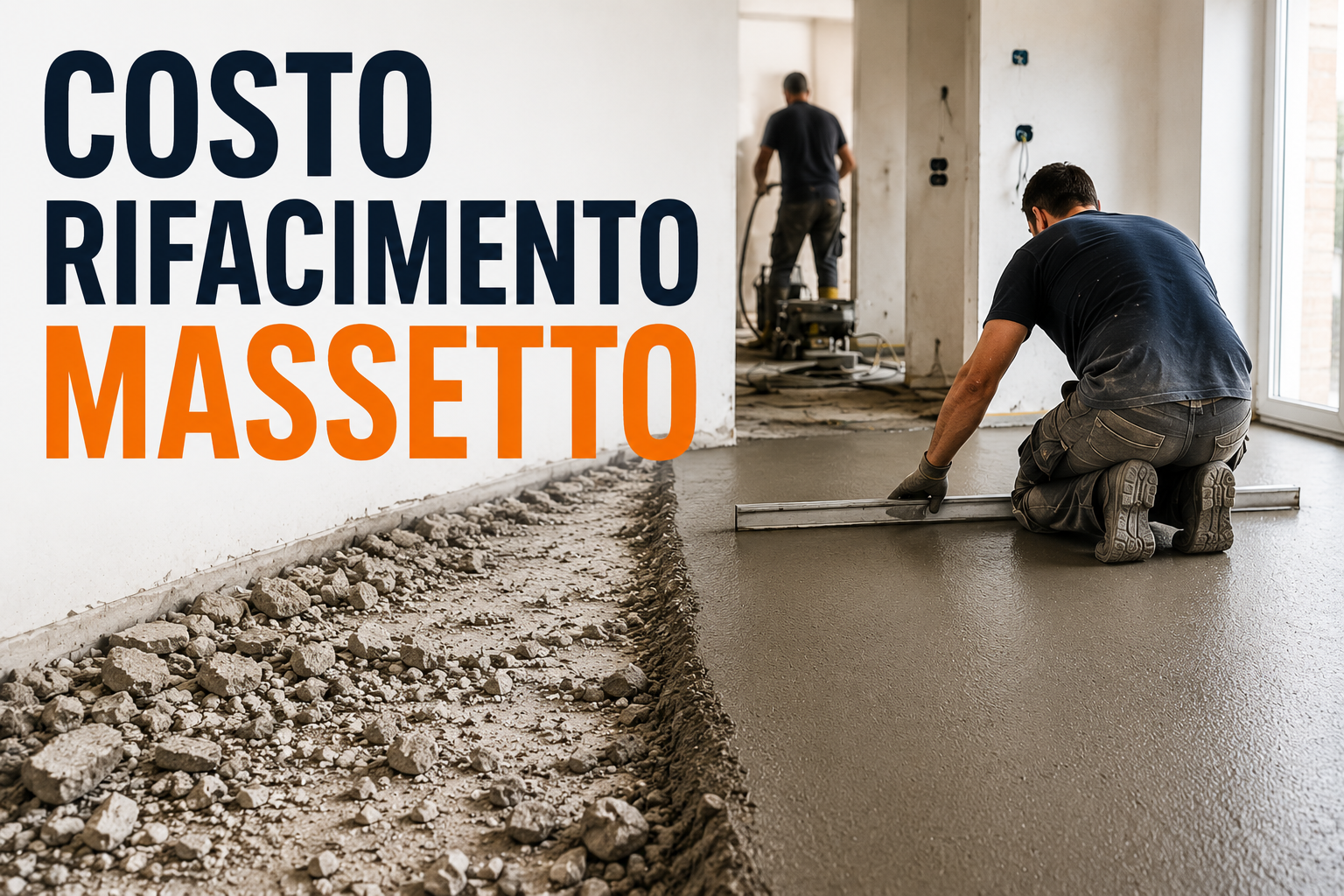Costo rifacimento massetto con confronto tra demolizione del vecchio pavimento e nuova posa del massetto durante una ristrutturazione - massetti.org - portale italiano per massetti e pavimenti