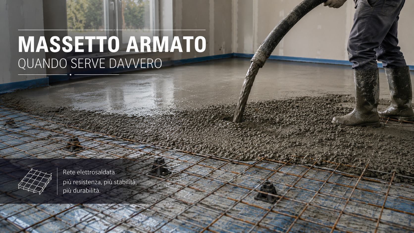 massetto armato con rete elettrosaldata durante la posa in un cantiere residenziale - massetto.org - portale italiano mondo massetti e edilizia